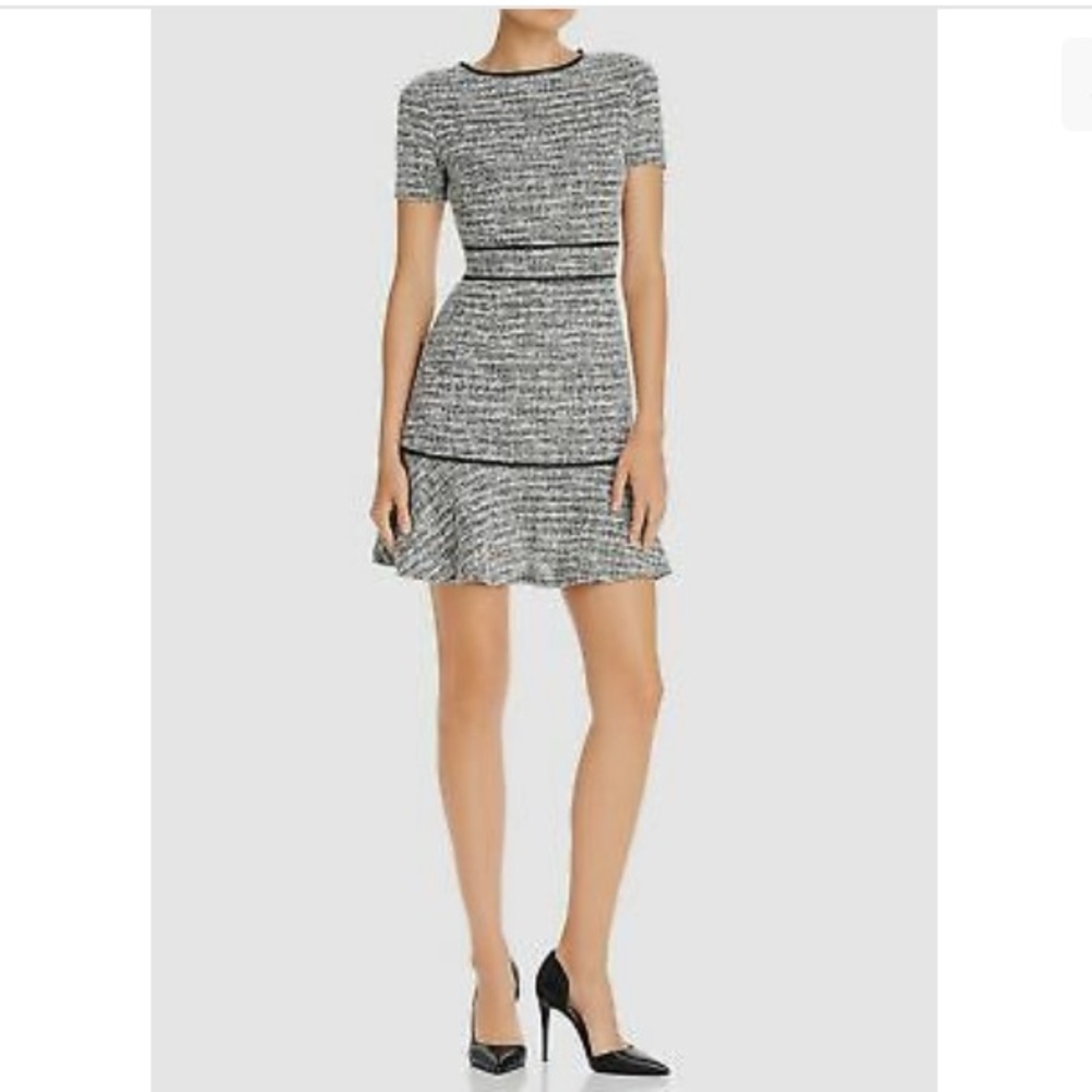 Aqua Tweed Mini Flounce Dress